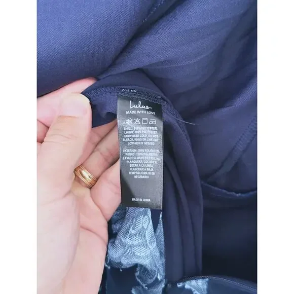 Lulus One Shoulder Floral Jacquard Maxi Dress Medium Navy Blue Wedding Guest - Picture 10 of 12